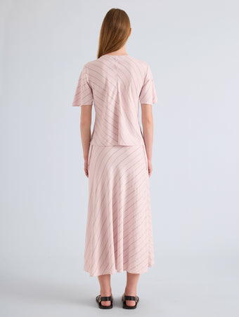 Proenza Schouler Back Full Length Model Image of Tasha Top in Pinstripe Flou in Orchid Black