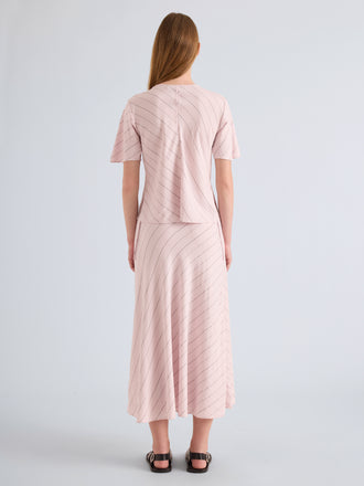 Proenza Schouler Back Full Length Model Image of Tasha Top in Pinstripe Flou in Orchid Black