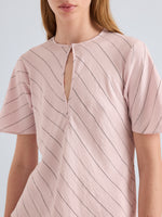 Proenza Schouler Front Detail Image of Tasha Top in Pinstripe Flou in Orchid Black