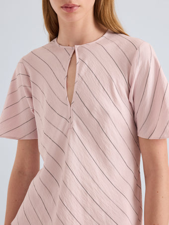 Proenza Schouler Front Detail Image of Tasha Top in Pinstripe Flou in Orchid Black