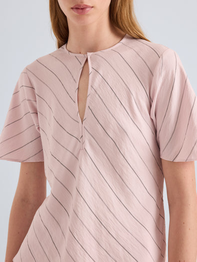 Proenza Schouler Front Detail Image of Tasha Top in Pinstripe Flou in Orchid Black