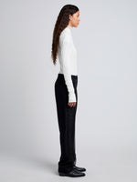 Proenza Schouler side image of model wearing Teddy Pant in Wool Twill Suiting with Organza in black