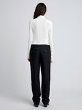 Proenza Schouler back image of model wearing Teddy Pant in Wool Twill Suiting with Organza in black