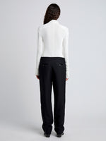 Proenza Schouler back image of model wearing Teddy Pant in Wool Twill Suiting with Organza in black