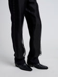 Proenza Schouler detail image of model wearing Teddy Pant in Wool Twill Suiting with Organza in black