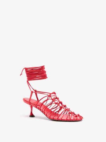 Proenza Schouler 3/4 Front image of Tee Knot Sandals In Nappa in Scarlet