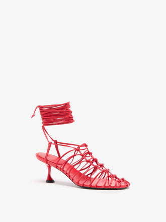 Proenza Schouler 3/4 Front image of Tee Knot Sandals In Nappa in Scarlet