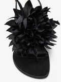 Proenza Schouler Still Life Detail Image of Tee Thong Flower Sandals in Satin in Black
