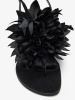 Proenza Schouler Still Life Detail Image of Tee Thong Flower Sandals in Satin in Black