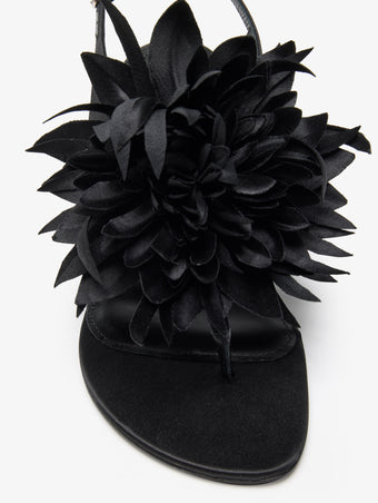 Proenza Schouler Still Life Detail Image of Tee Thong Flower Sandals in Satin in Black