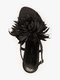 Proenza Schouler Still Life Aerial Image of Tee Thong Flower Sandals in Satin in Black