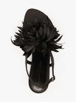 Proenza Schouler Still Life Aerial Image of Tee Thong Flower Sandals in Satin in Black