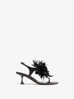 Proenza Schouler Still Life Front Image of Tee Thong Flower Sandals in Satin in Black