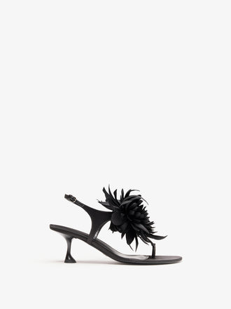 Proenza Schouler Still Life Front Image of Tee Thong Flower Sandals in Satin in Black