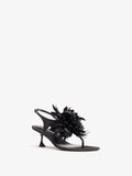 Proenza Schouler Still Life Side Image of Tee Thong Flower Sandals in Satin in Black