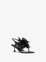 Proenza Schouler Still Life Side Image of Tee Thong Flower Sandals in Satin in Black