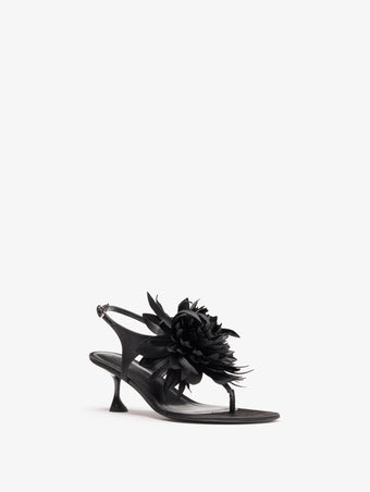 Proenza Schouler Still Life Side Image of Tee Thong Flower Sandals in Satin in Black