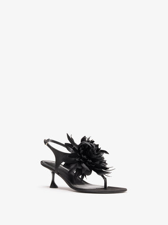 Proenza Schouler Still Life Side Image of Tee Thong Flower Sandals in Satin in Black