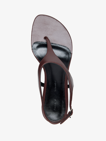 Aerial image of Tee Thong Sandals in slick nappa in chocolate