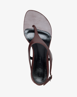 Aerial image of Tee Thong Sandals in slick nappa in chocolate