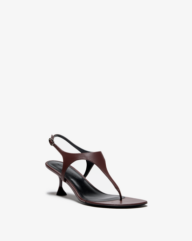 3/4 Front image of Tee Thong Sandals in slick nappa in chocolate