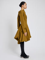 Proenza Schouler Side full length image of model wearing Tiana Dress in Bi Stretch Cotton Nylon in Fatigue