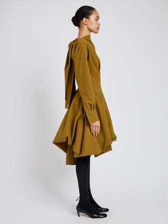 Proenza Schouler Side full length image of model wearing Tiana Dress in Bi Stretch Cotton Nylon in Fatigue