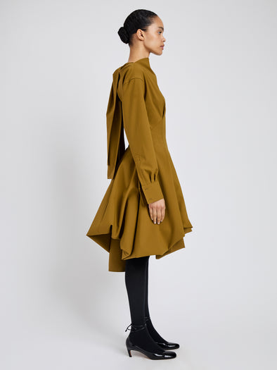 Proenza Schouler Side full length image of model wearing Tiana Dress in Bi Stretch Cotton Nylon in Fatigue
