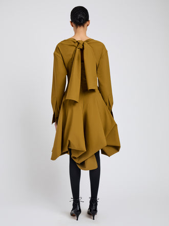 Proenza Schouler Back full length image of model wearing Tiana Dress in Bi Stretch Cotton Nylon in Fatigue
