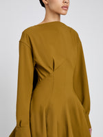 Proenza Schouler Detail image of model wearing Tiana Dress in Bi Stretch Cotton Nylon in Fatigue