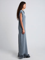 Proenza Schouler side image of model wearing Toni Dress in Textured Knit in ash grey