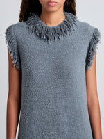 Proenza Schouler detail image of model wearing Toni Dress in Textured Knit in ash grey
