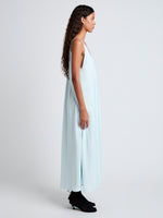 Proenza Schouler side image of model wearing Torres Dress in Viscose Gabardine in light blue