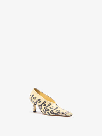 Proenza Schouler Still Life 3/4 Image of the Trap Pumps in Embossed Python in Resin Multi