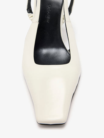 Proenza Schouler detail image of Trap Cross Slingback Pumps in Spazzolato Leather in ecru