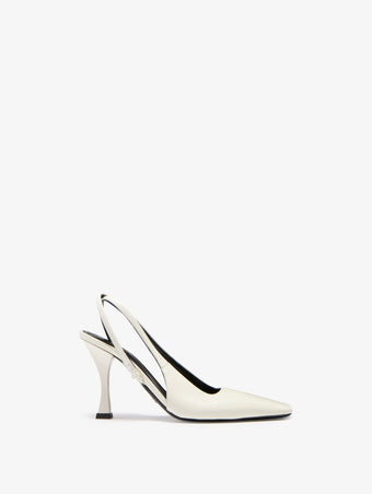 Proenza Schouler side image of Trap Cross Slingback Pumps in Spazzolato Leather in ecru