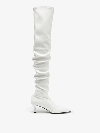 Side view of Trap Over The Knee Boots in white