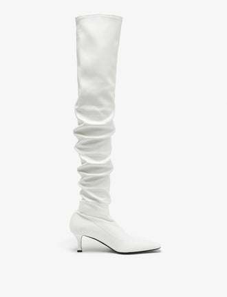 Side view of Trap Over The Knee Boots in white
