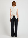 Proenza Schouler Back full length image of model wearing the Trina Top in Woven Stripe Flou