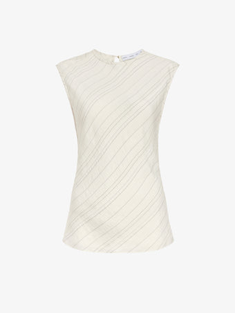 Proenza Schouler Still Life image of Trina Top in Woven Stripe Flou in Chalk/Black