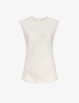 Proenza Schouler Still Life image of Trina Top in Woven Stripe Flou in Chalk/Black
