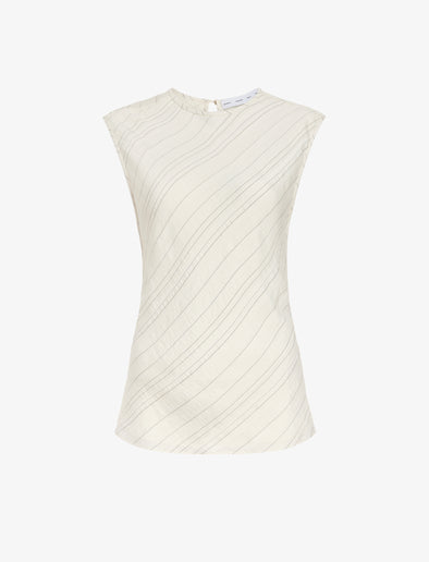 Proenza Schouler Still Life image of Trina Top in Woven Stripe Flou in Chalk/Black