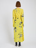 Proenza Schouler Back full length image of model wearing Trudi Dress in Printed Stretch Silk Viscose in Yellow Multi