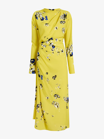 Proenza Schouler Still Life image of Trudi Dress in Printed Stretch Silk Viscose in Yellow Multi