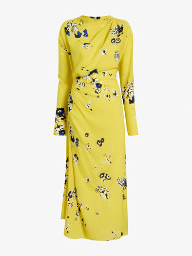 Proenza Schouler Still Life image of Trudi Dress in Printed Stretch Silk Viscose in Yellow Multi