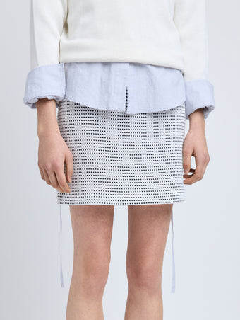 Proenza Schouler Detail image of model wearing Lawson Skirt in Tweed in Off White