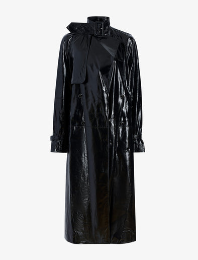 Proenza Schouler Still Life image of Sabina Coat in Lacquered Leather in Black