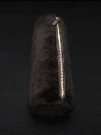 Proenza Schouler Aerial image of Silo Clutch in Shearling in Chocolate