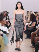 Runway image of the Gwen Strapless Dress In Silk Nylon in black and cream