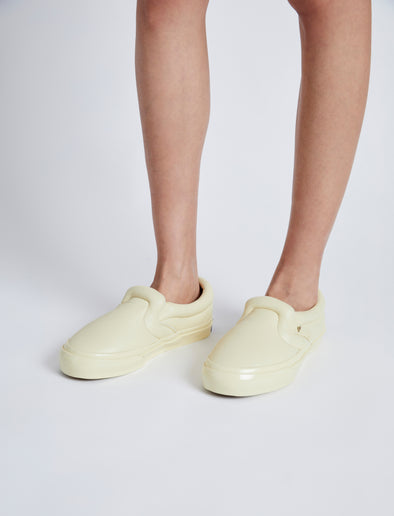 Image of model wearing Vans x Proenza Schouler Puffy Slip-On Shoes in resin